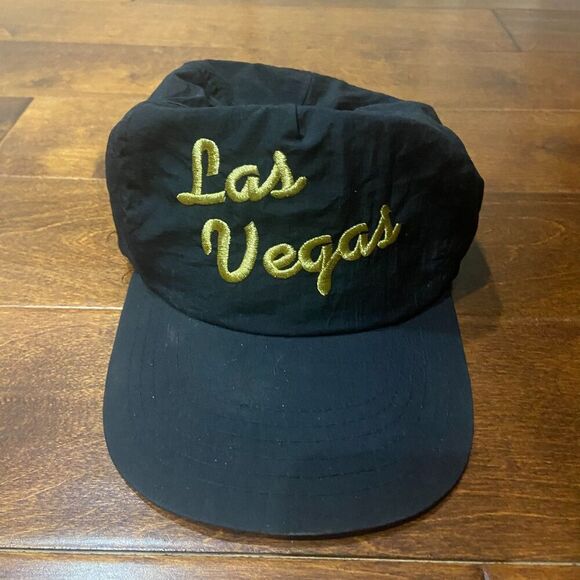 Las Vegas Vintage 80s Nylon Embroidered Cap Hat Black Gold Men's One Size - Picture 3 of 6